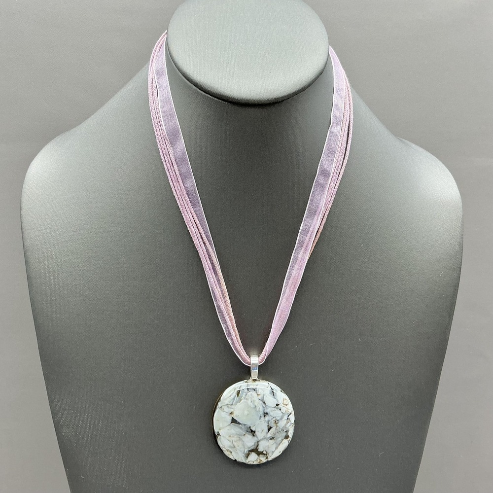 Necklace Pink Layered Ribbon Cord Round White‎ Pendant Lobster Womens Jewelry